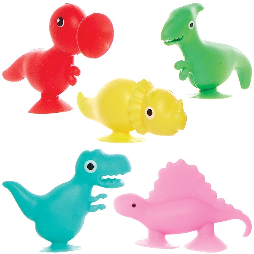 Suction Cup Dinosaurs (Pack of 10) 8 Assorted Colours, 10 Dinosaur Designs, Size 6cm, Sensory Play Toys