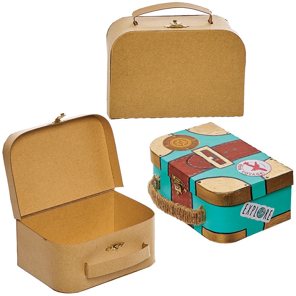 Cardboard Craft Suitcase Boxes (Pack of 3) Latch & Handle Included, Design Your Own, Size 11.5cm x 5cm x 8cm