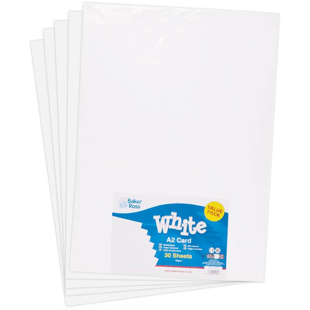 A2 White Card 210gsm (Pack of 30) A2 Size 594mm x 420mm, Paper & Card Supplies