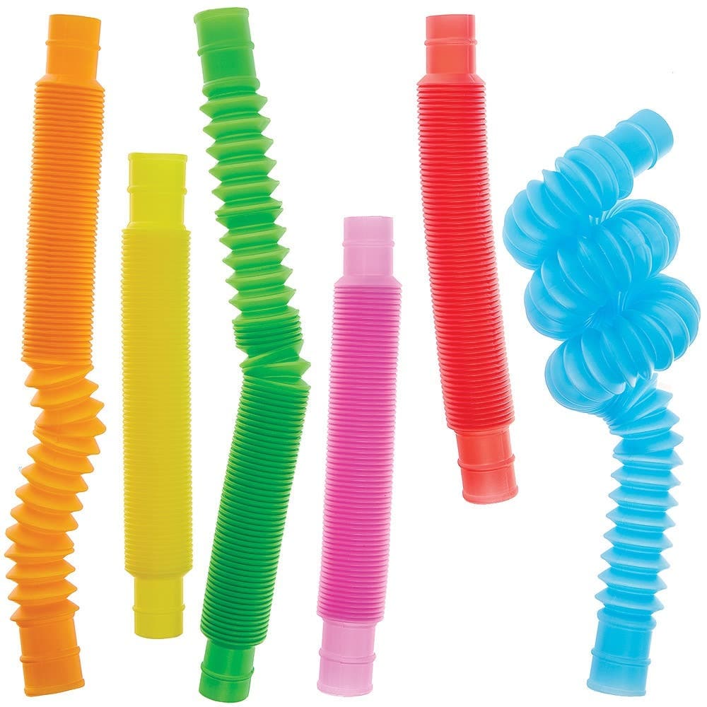 Pop Tube Fidget Toys (Pack of 12) 6 assorted colours - Blue, Pink, Yellow, Green, Orange & Red