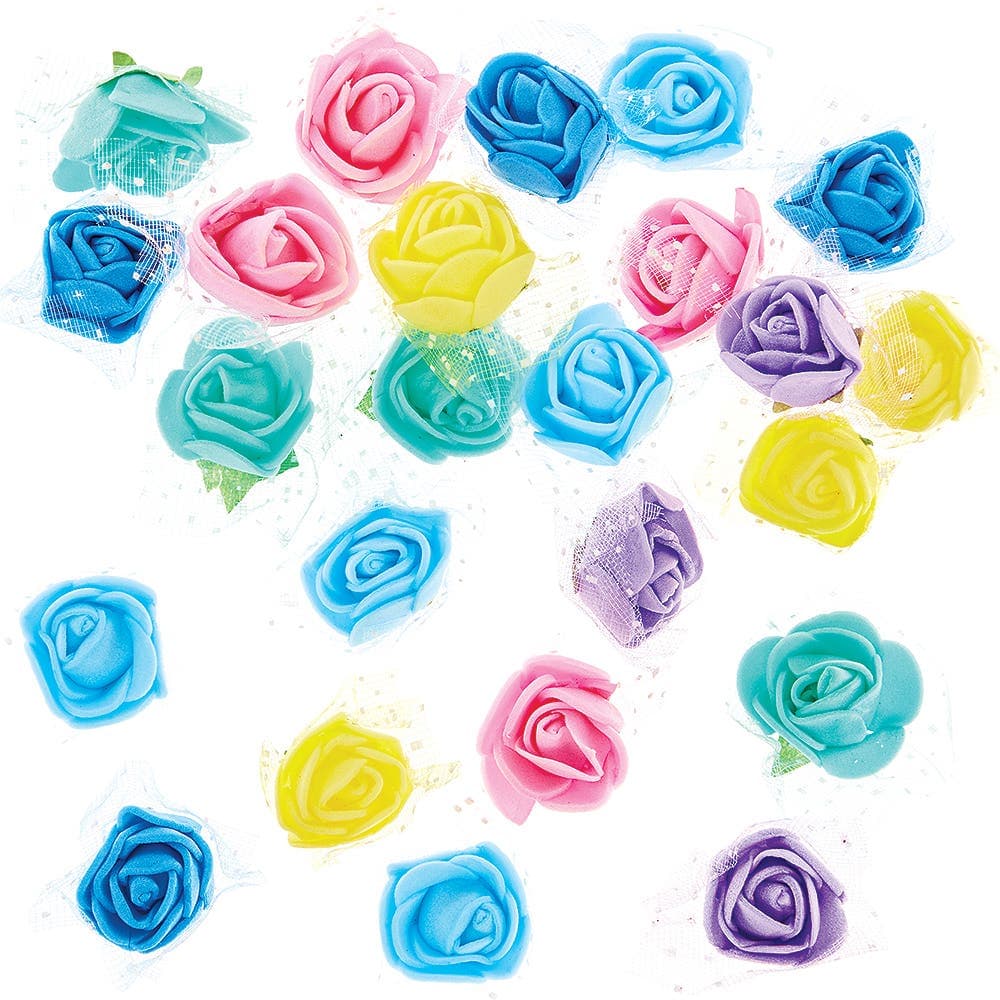 Foam Roses (Pack of 24) Craft Embellishments, 6 Assorted Colours, Rose Size Approx. 2cm