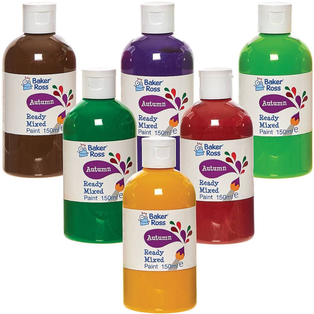 Autumn Ready Mixed Poster Paint Set (Box of 6) 150ml Per Bottle, Water Based, Easy Squeeze Bottles