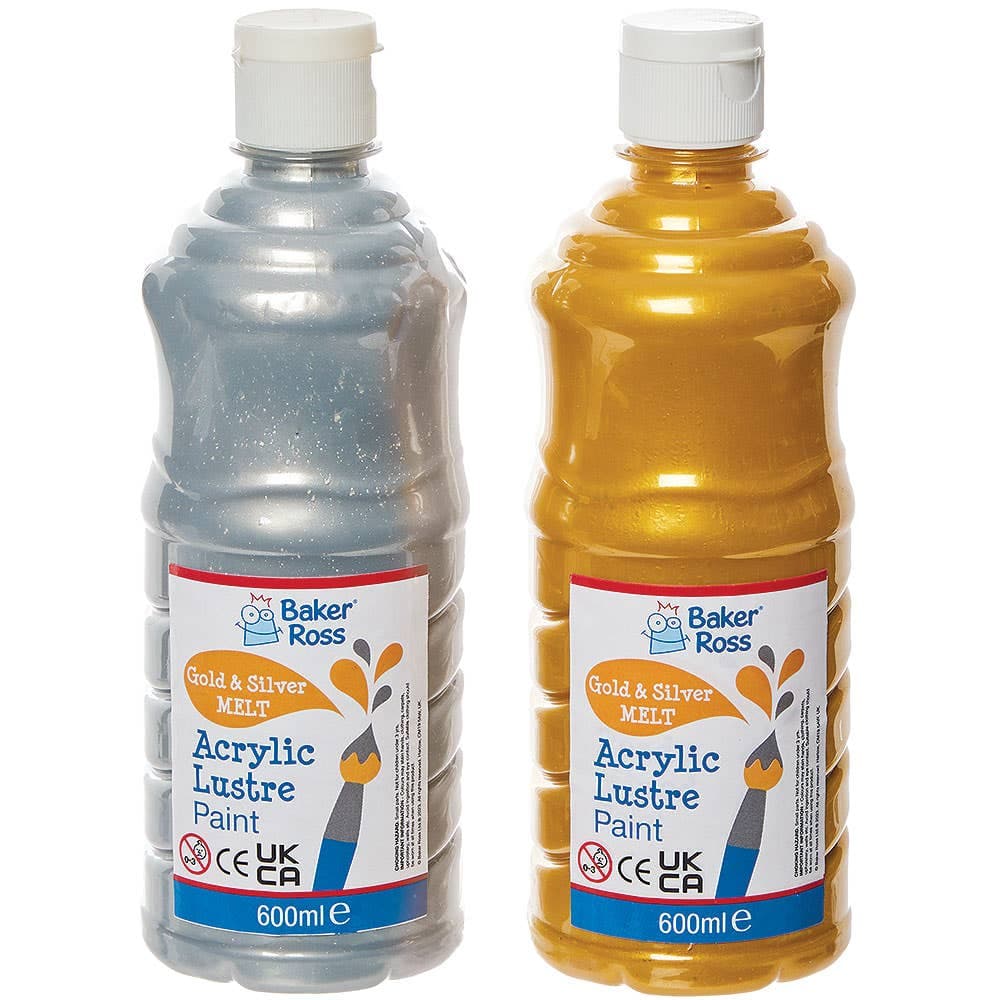Gold & Silver Melt Acrylic Lustre Paints 600ml (Box of 2) 2 colours - Gold & Silver