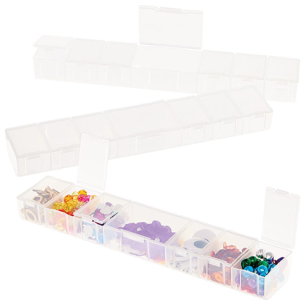 Compartment Storage Box Strip (Pack of 3) 24cm x 4.5cm x 2.5cm, 7 Small Compartments, Craft Storage
