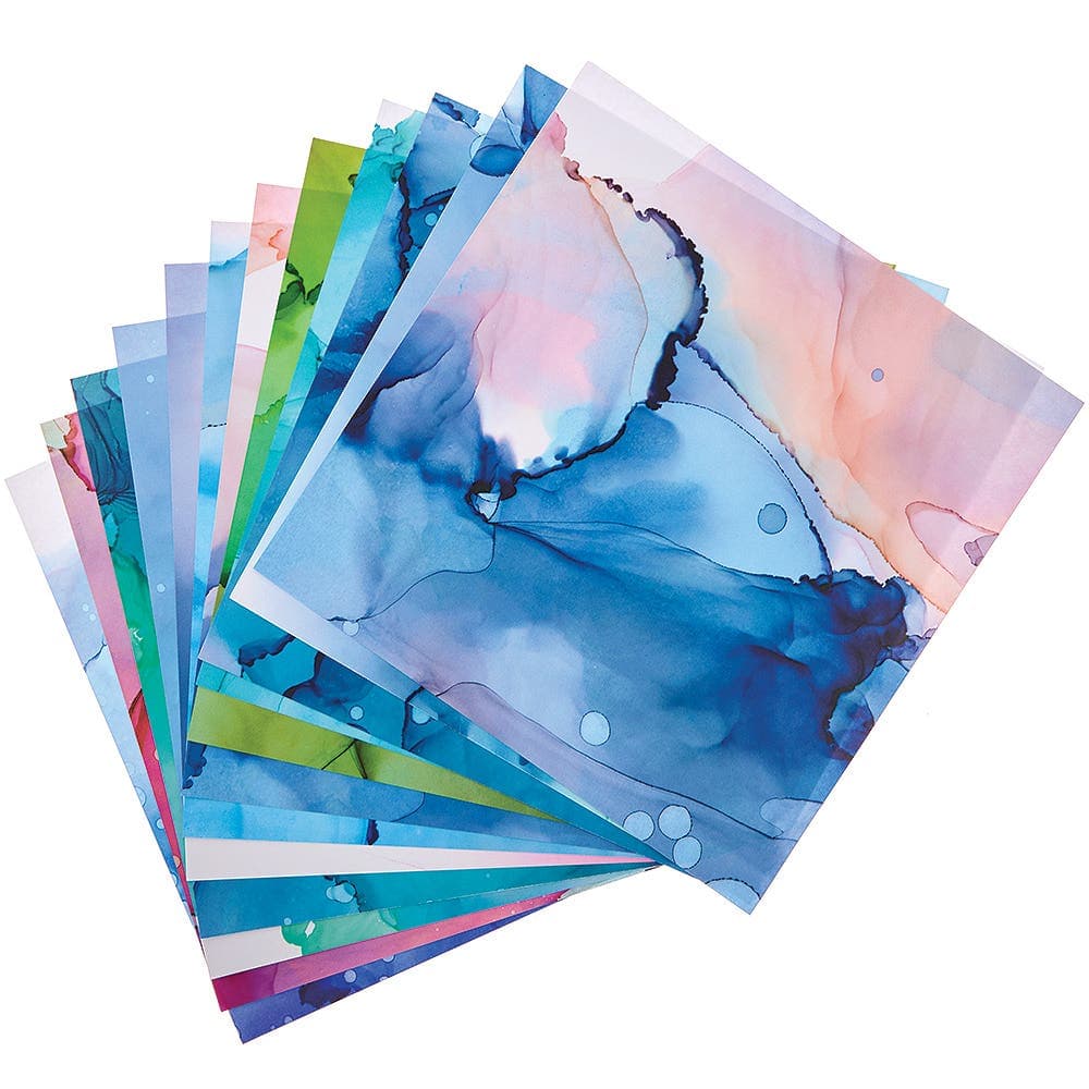 Marbling Inks Printed Paper 120gsm (Pack of 48) 12 Assorted Designs, 203mm x 203mm,