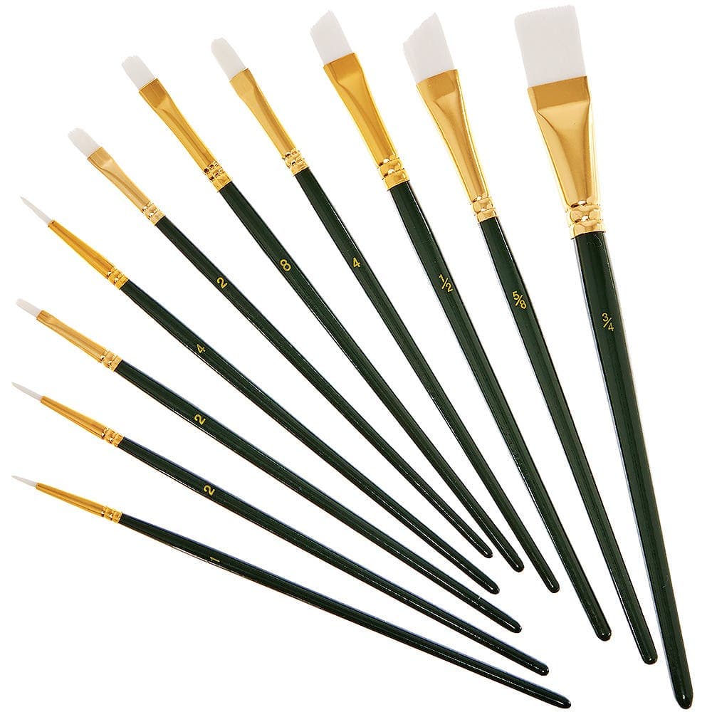 Acrylic & Oil Synthetic Paint Brush Set (Pack of 10) 10 Assorted Brush Sizes, Black Handle, Art Supplies