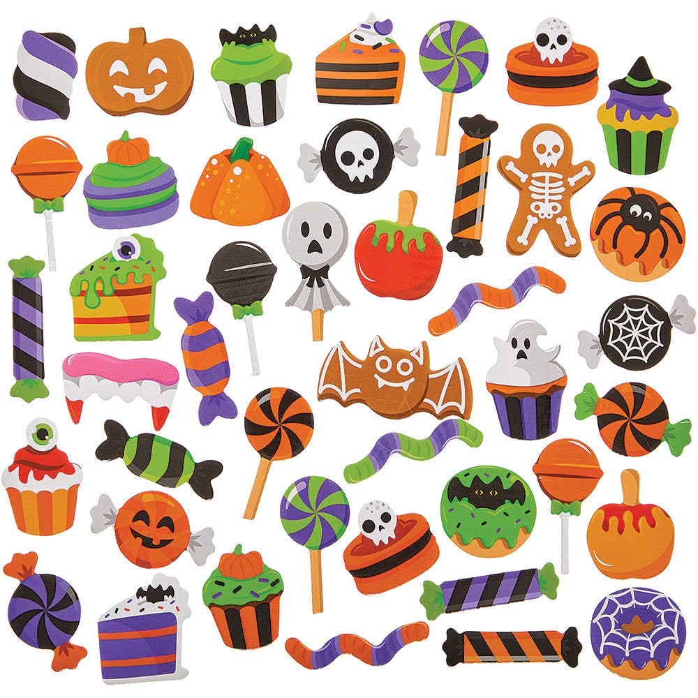 Halloween Trick or Treat Sweets Foam Stickers (Pack of 160) 40 Assorted Designs, Crafts For Halloween, Kids Boo Basket Ideas