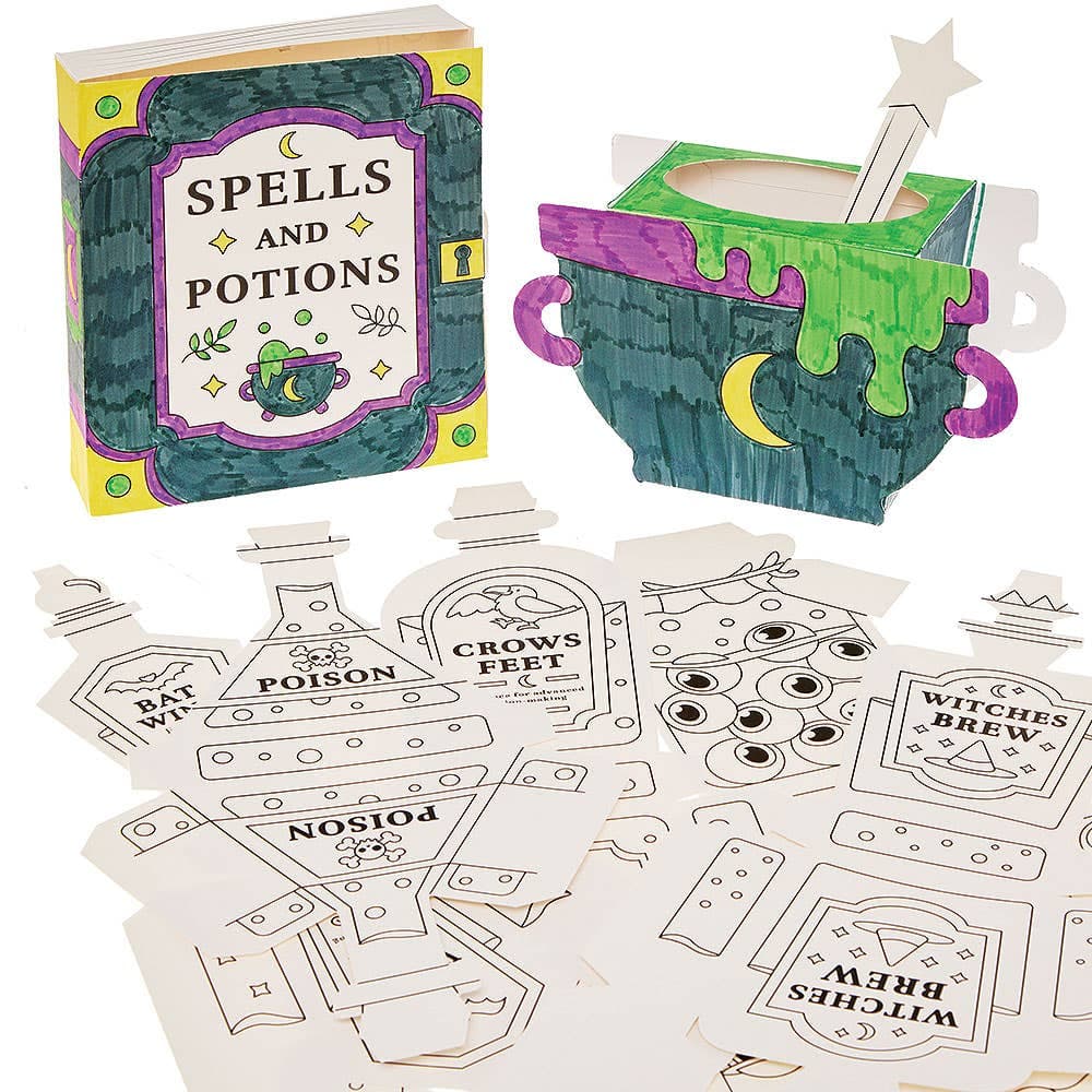 Witches Kitchen Colour-in 3D Pantry Items (Pack of 9) Halloween Card Crafts For Kids, Assorted Designs, Halloween Boo Basket Ideas