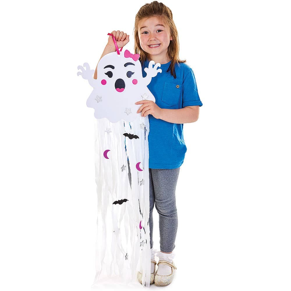 Giant Ghost Streamer Hanging Decoration Kits (Pack of 4) Halloween Crafts, Approx 1m Tall, Card & Foam