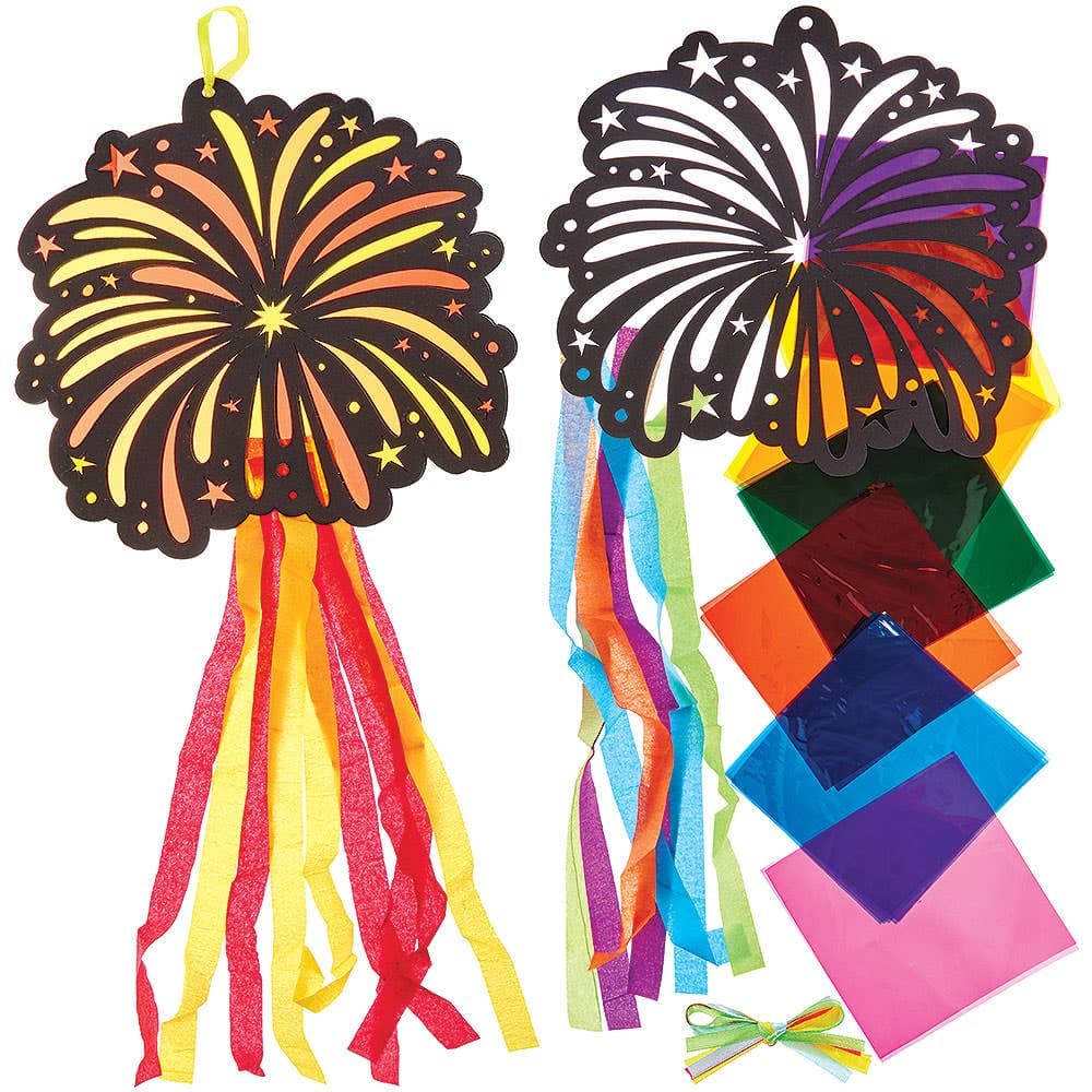 Fireworks Stained Glass Decoration Kits (Pack of 5) 7 assorted cellophane colours - Yellow, Red, Orange, Blue, Green, Purple & Pink
