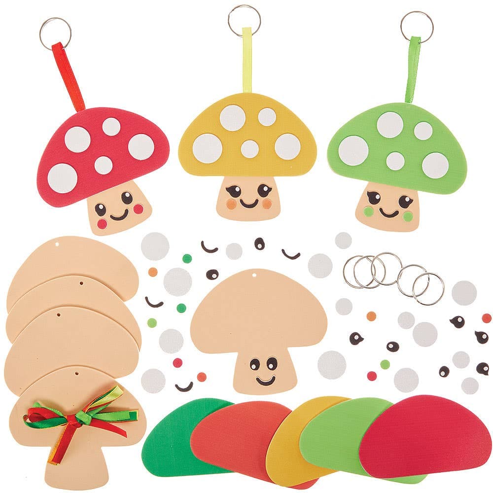 Toadstool Mushroom Keyring & Bag Dangler Kits (Pack of 5)