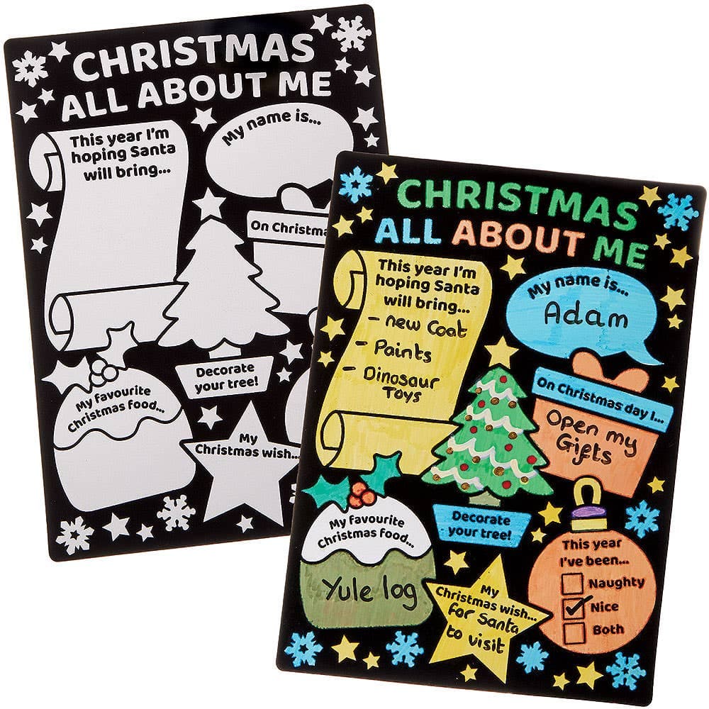 Christmas All About Me Fuzzy Art Posters (Pack of 8) Personalised Crafts, Write, Draw & Colour, Sheet Size 29.5cm x 21cm