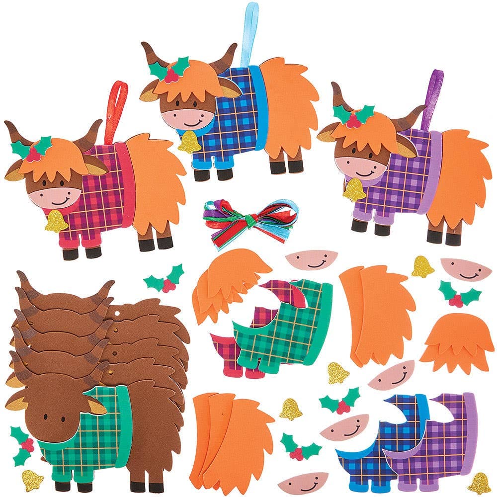 Christmas Highland Cow Decoration Kits (Pack of 8)