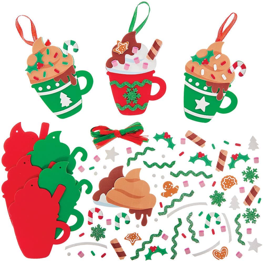 Hot Chocolate Christmas Mugs Decoration Kits (Pack of 8) Crafts For Kids, No Glue Required