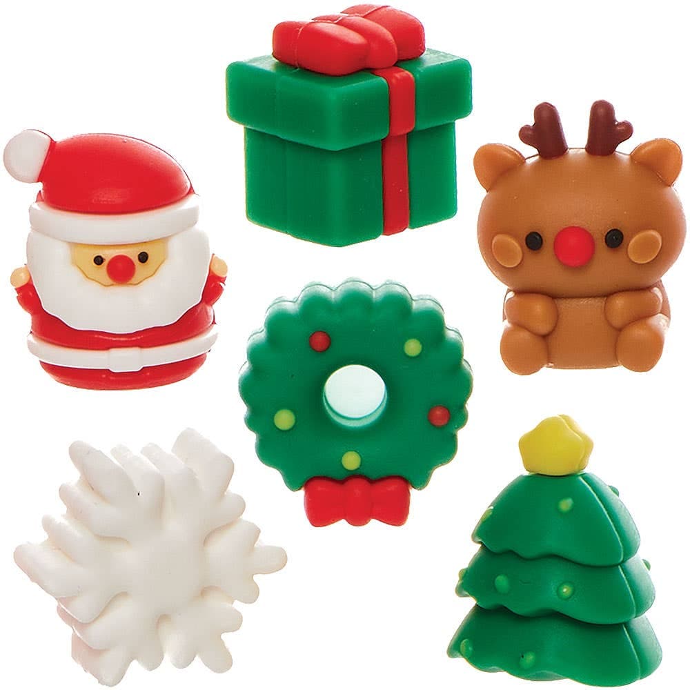 Christmas Erasers (Pack of 12) Christmas-Themed Stationery, Stocking Fillers For Kids, Assorted Designs