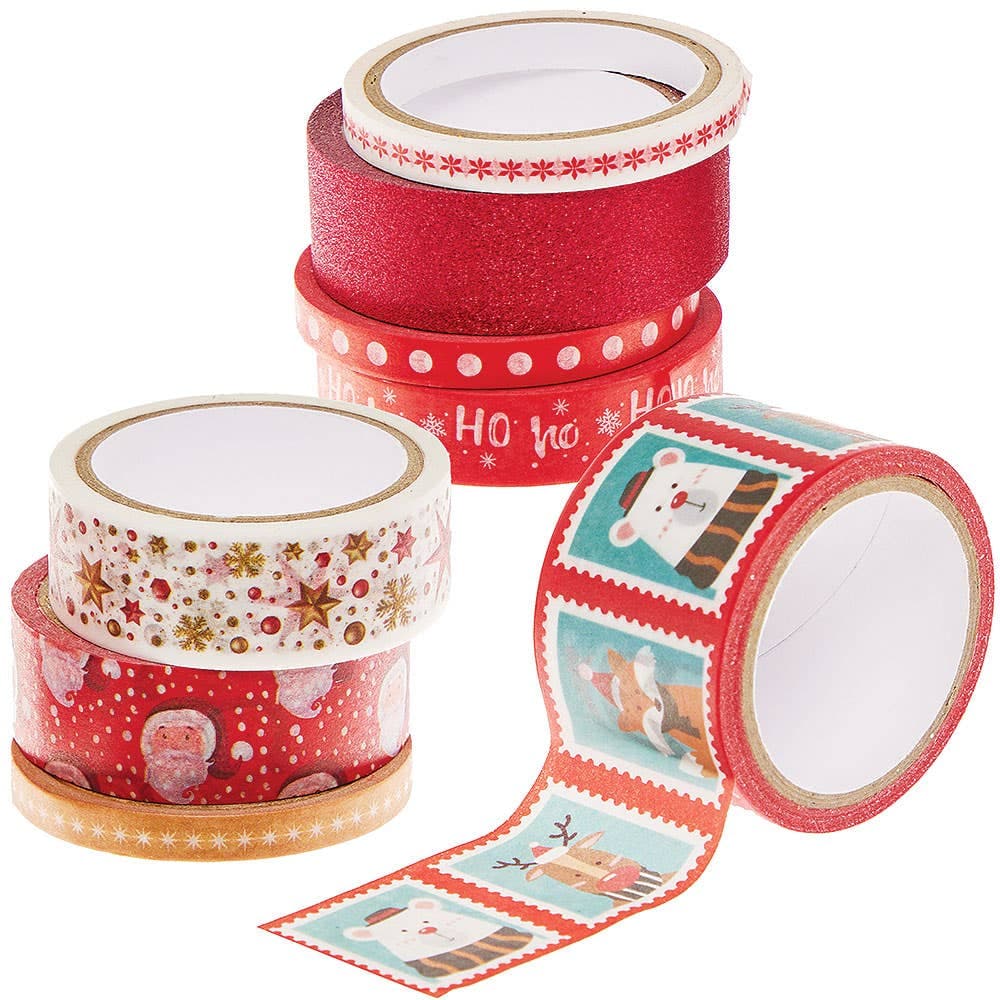 Christmas Washi Tape (Pack of 8) 8 Assorted Christmas Designs, 4 Assorted Widths, Easy Cut, Christmas Crafts
