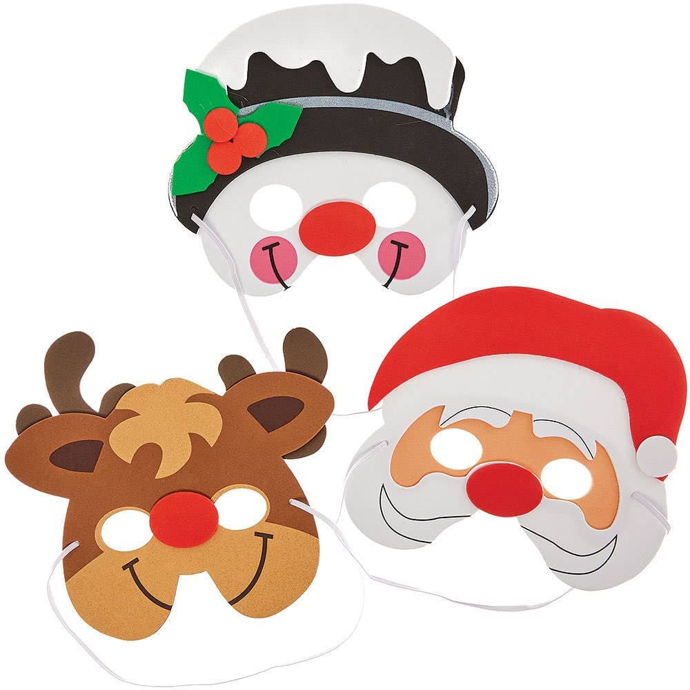 Christmas Foam Masks (Pack of 6) Christmas Crafts For Kids, 3 Assorted Designs - Santa Reindeer & Snowman