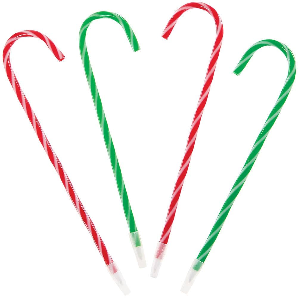 Candy Cane Pens (Pack of 6) 2 assorted colours - Red with White Stripes & Green with White Stripes