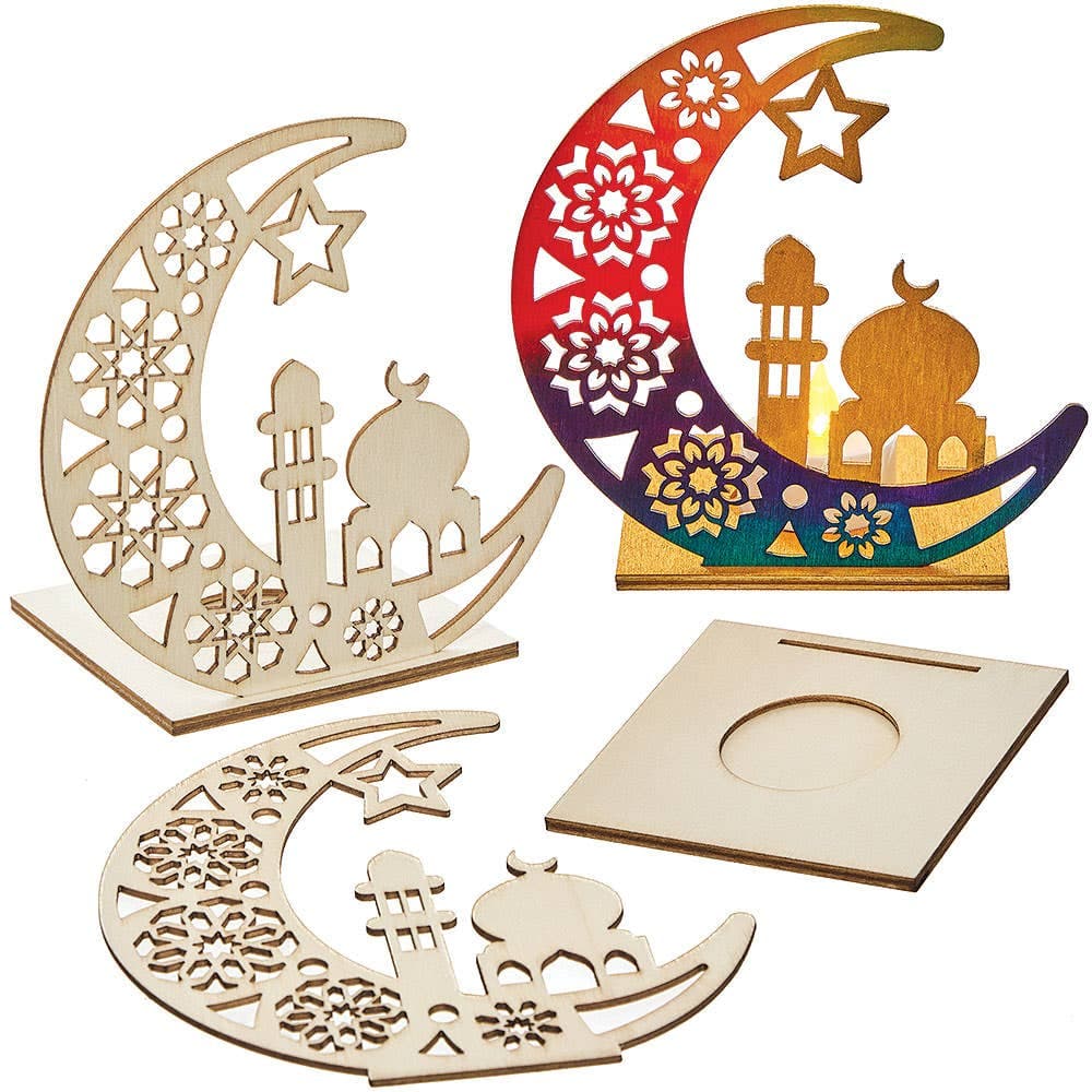Wooden Crescent Moon Ramadan Tealight Holders (Pack of 3)