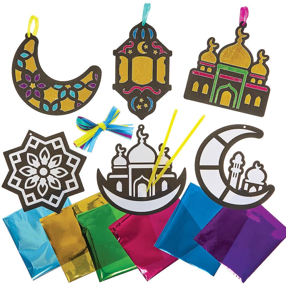Ramadan Foil Art Decorations (Pack of 8) 6 foil sheet colours - Gold, Pink, Blue, Indigo, Teal & Purple