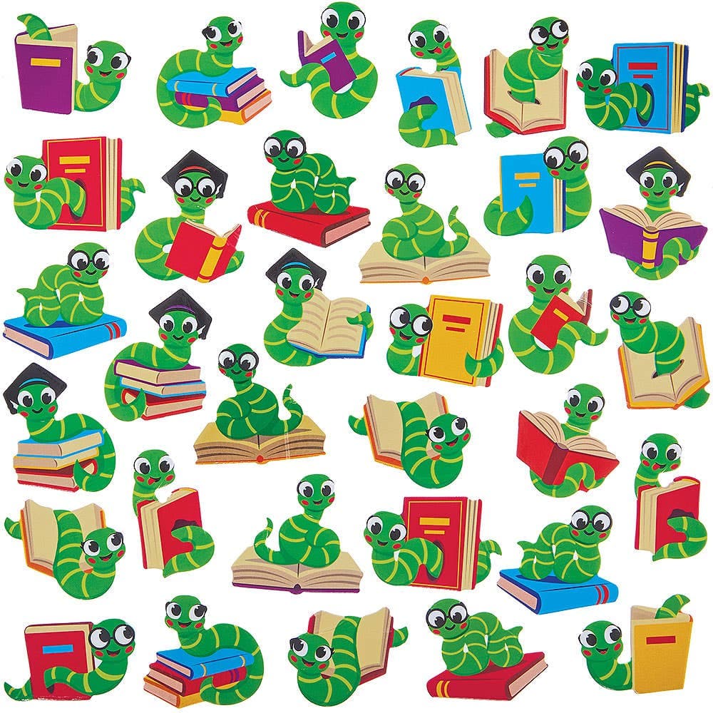 Bookworm Foam Stickers (Pack of 150), Book Day Decorations