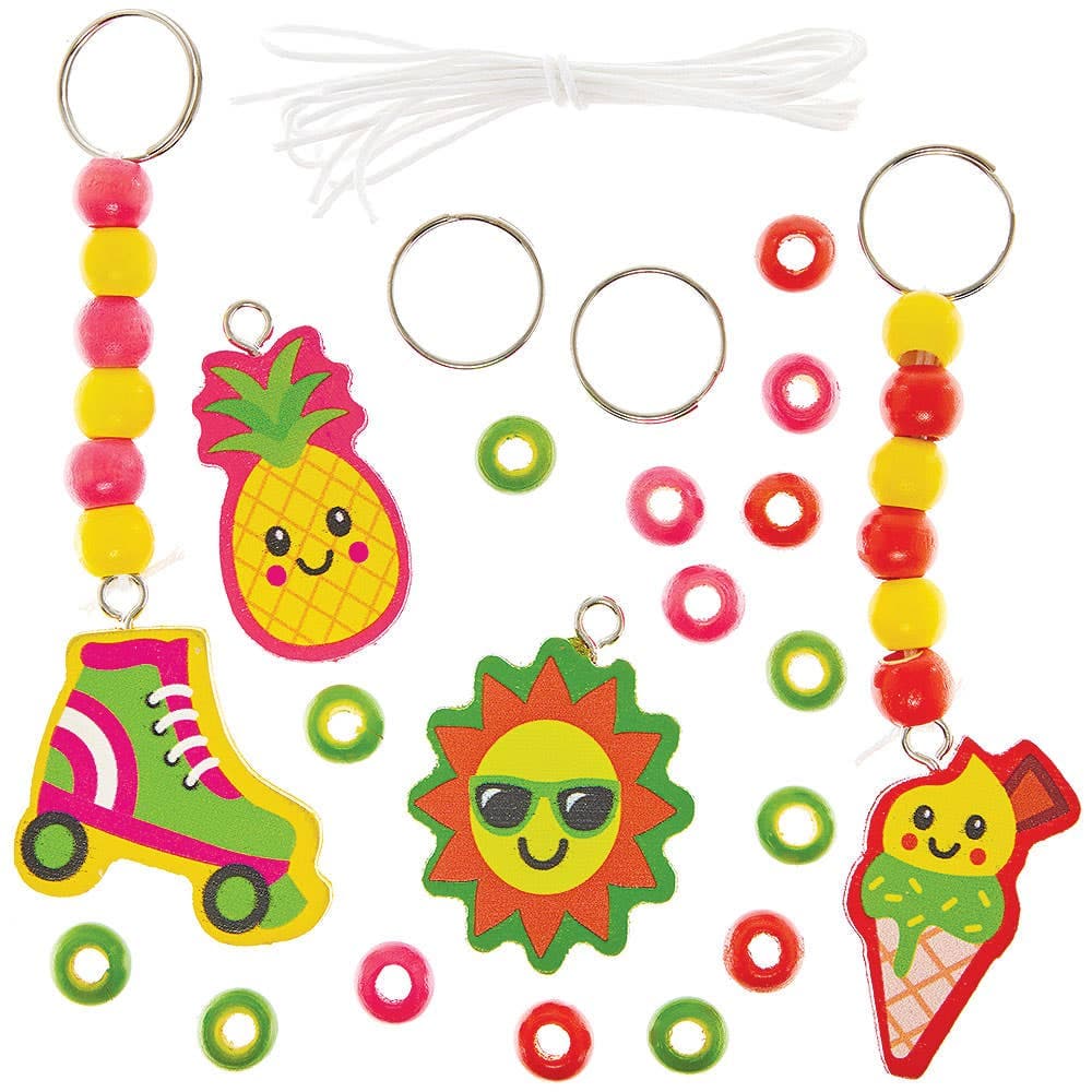 Summer Keyring & Bag Dangler Kits (Pack of 4) 4 assorted bead colours - Pink, Yellow, Green & Orange