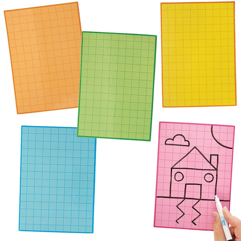 Lattice Symmetry Wipe Clean Drawing Board Blanks (Pack of 10) 5 assorted colour boards - Yellow, Pink, Blue, Green & Orange