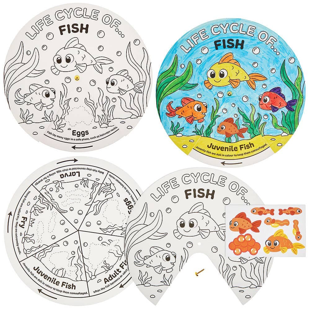 Fish Life Cycle Colour-in Sticker Wheels (Pack of 5)