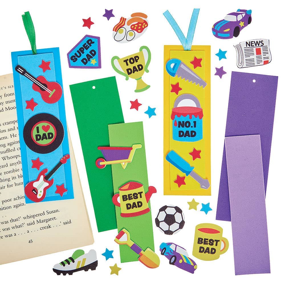Father's Day Bookmark Kits (Pack of 6) 6 assorted colours - Yellow, Green, Orange, Red, Purple & Blue