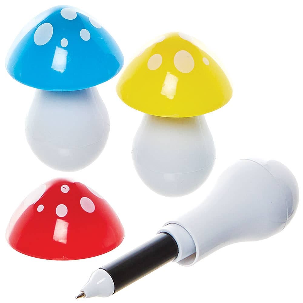 Toadstool Mushroom Pens (Pack of 6) 6 colours - Red, Green, Blue, Pink, Purple & Yellow