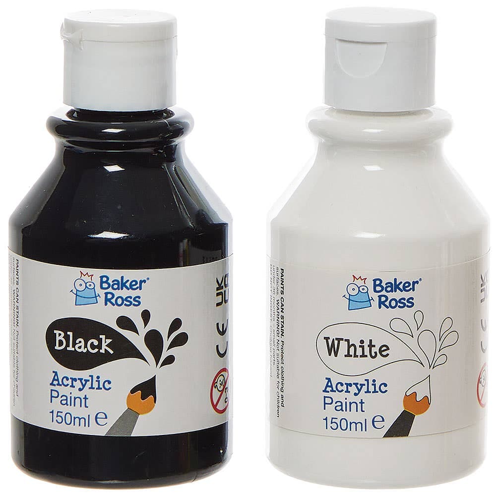 Black & White Acrylic Paint Pack 150ml (Pack of 4) Black & White