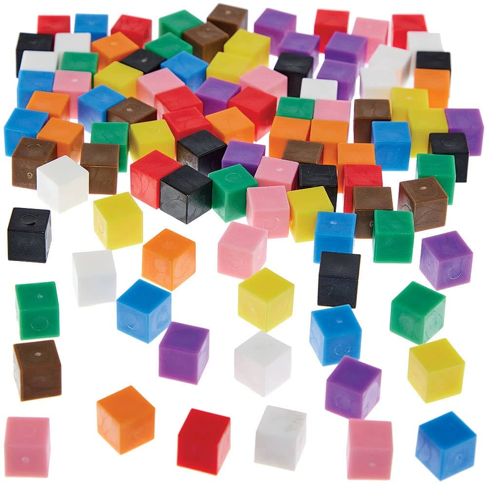 Centimetre Cubes (Pack of 100) 10 assorted colours - Purple, Yellow, Brown, Blue, Green, Red, Black, Pink, Orange & White