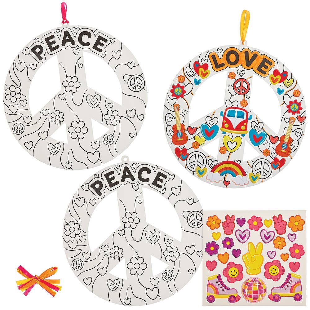 Peace Sign Colour-in Sticker Wreath Kits (Pack of 6)