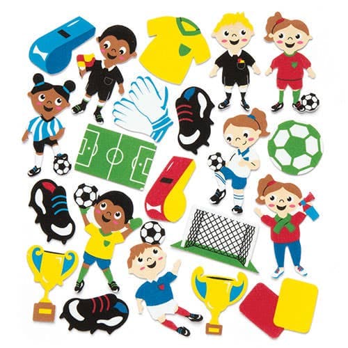 Football Foam Stickers (Pack of 120) 30 Assorted Designs, 20mm-70mm Size, Sports Arts & Crafts