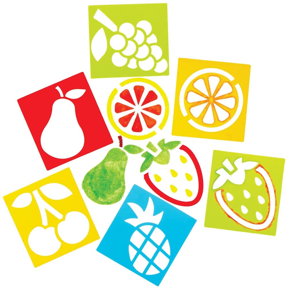 Fruit Stencils (Pack of 8) Art Supplies, Art Materials 4 stencil colours - Yellow, Red, Green & Blue