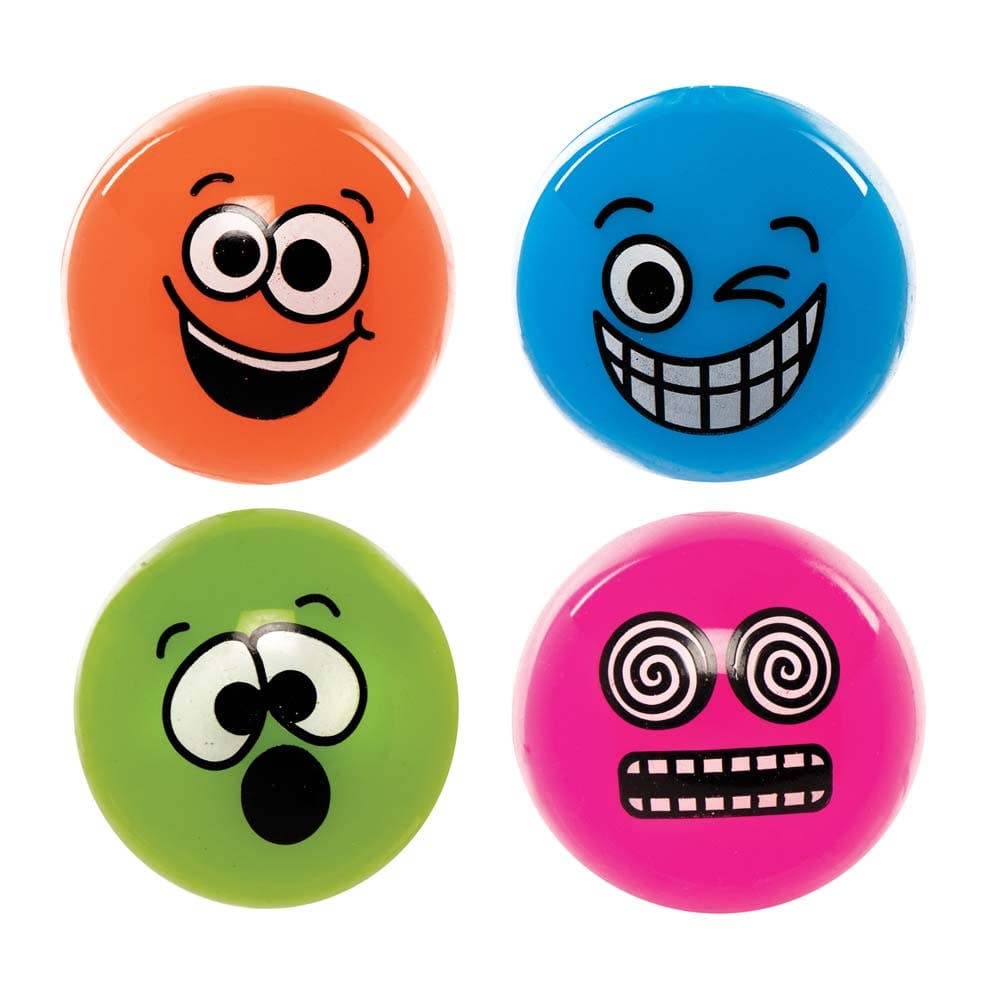 Funky Face Light-Up High Bounce Balls (Pack of 4) Pocket Money Toys 4 assorted colours - Blue, Pink, Orange & Green