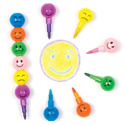 Funky Face Pop-a-Crayons (Pack of 10) Drawing 6 assorted colours - Orange, Blue, Green, Pink, Yellow & Purple