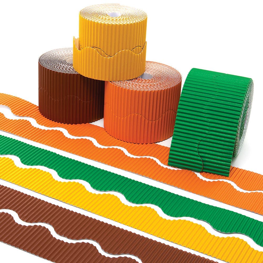 Autumn Corrugated Borders Value Pack (Pack of 4) Classroom Supplies, 4 Assorted Autumn Colours, Size 15m x 10cm