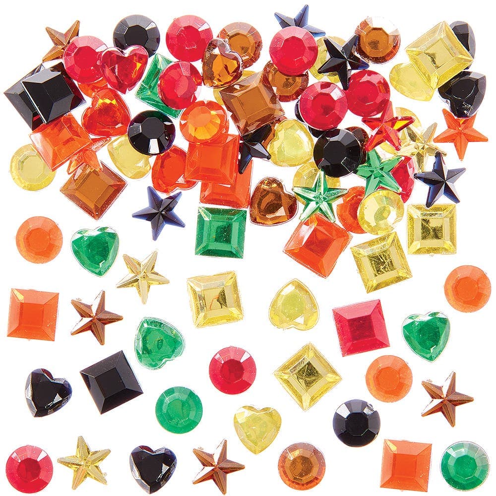 Woodland Colours Self-Adhesive Acrylic Jewels (Pack of 200) 6 Assorted Colours, Stars, Squares, Circles & Hearts
