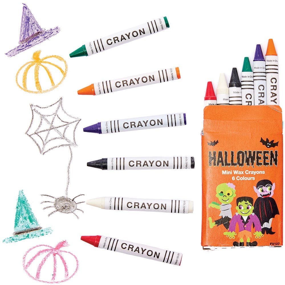 Halloween Mini Crayons (Pack of 10 boxes) Halloween Craft Supplies, 6 Colours Per Box, Party Bag Fillers
