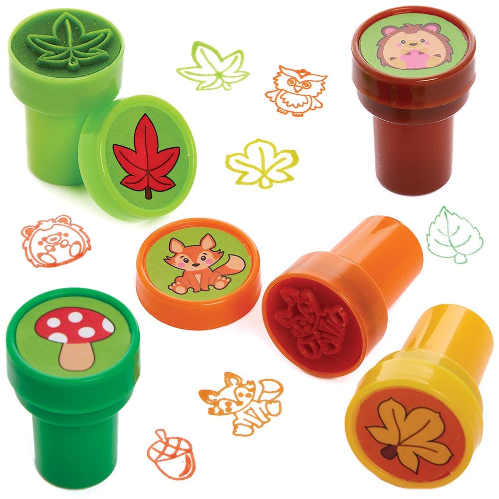 Autumn Self-Inking Stampers (Pack of 10) Small Toys 5 assorted ink colours - Yellow, Dark Green, Light Green, Orange & Brown
