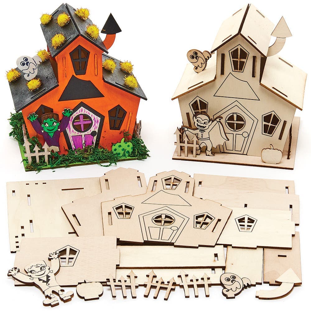 Haunted House Wooden Kits (Pack of 2) Halloween Crafts For Kids, 2 Assorted Designs