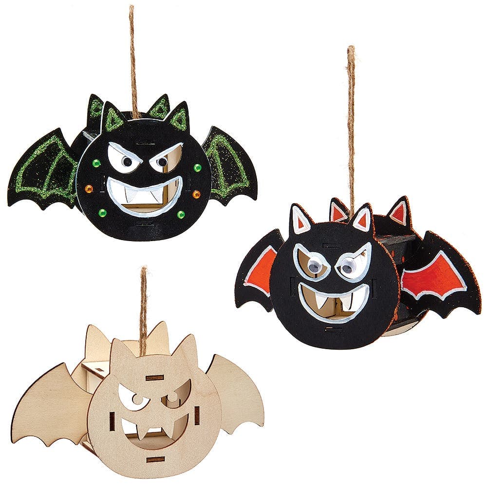 Bat Wooden Hanging Tealight Holder Kits (Pack of 3) Halloween Crafts, 3mm Thick Plywood
