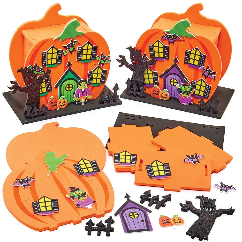 Pumpkin House Kits (Pack of 2) Halloween Foam Crafts, Homemade Decorations