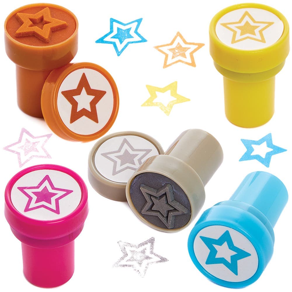 Star Self-Inking Stampers (Pack of 10) 5 Assorted Ink Colours, Party Bag Fillers, Mini Toys