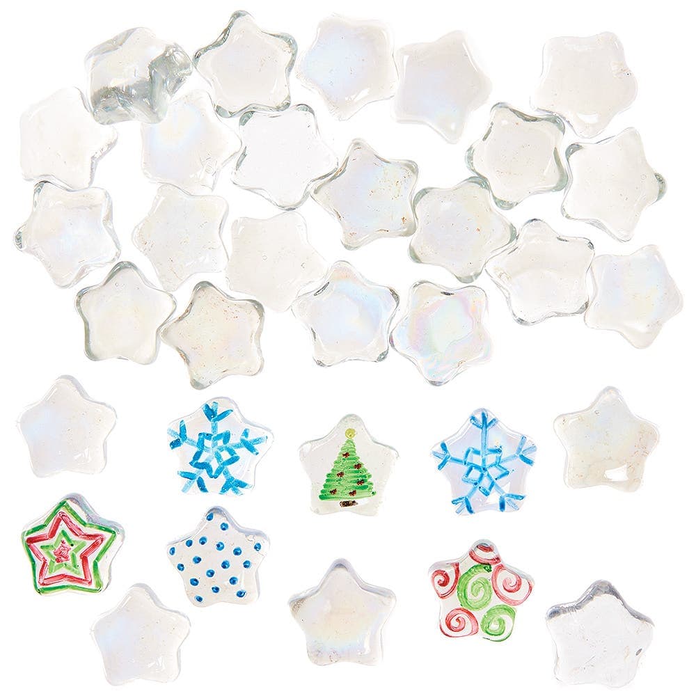 Star Glass Painting Stones (Pack of 30) Personalise & Decorate, Natural Craft Supplies, 25mm Approx.