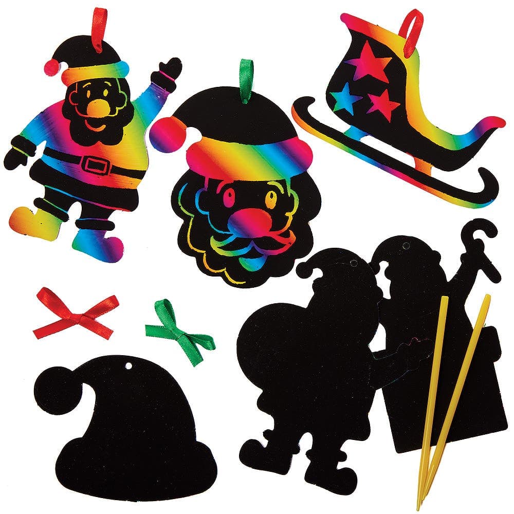 Santa Scratch Art Decorations (Pack of 12) Christmas Crafts