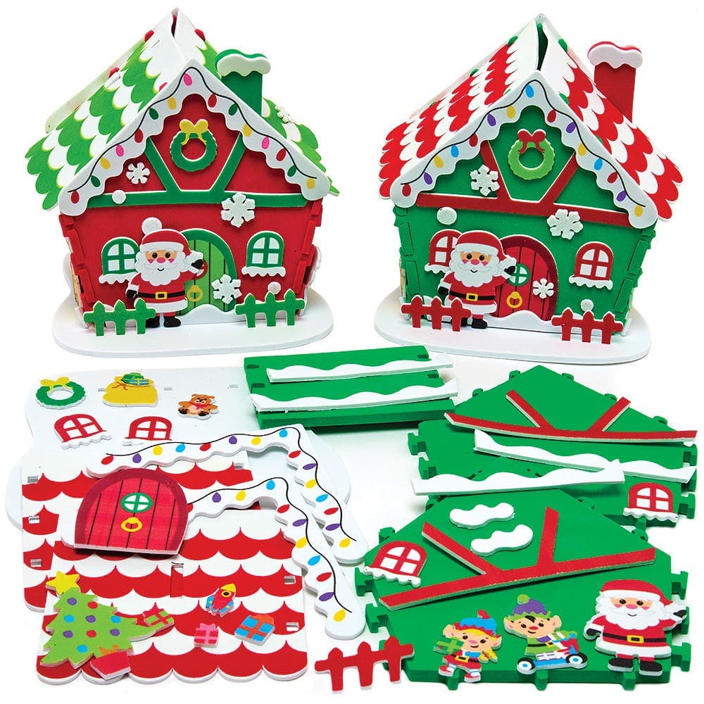 Santa’s Workshop Kits (Pack of 2) 3D Christmas Crafts, Foam Decorations Included, No Glue Required