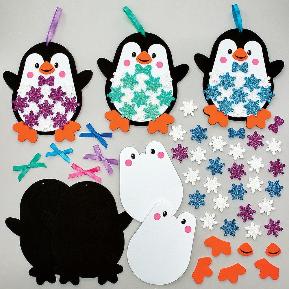 Penguin Snowflake Decoration Kits (Pack of 5) Christmas Crafts 5 assorted snowflake colours - Purple, Pink, Light Blue, Dark Blue & Teal