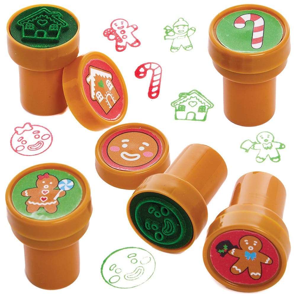 Gingerbread Man Self-Inking Stampers (Pack of 10) Christmas Craft Supplies, Stocking Fillers, 2 Ink Colours